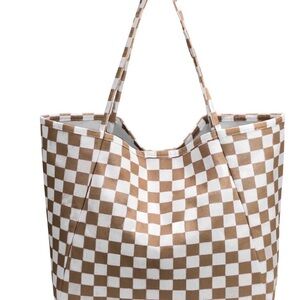 Checkered Tan and White Tote Bag